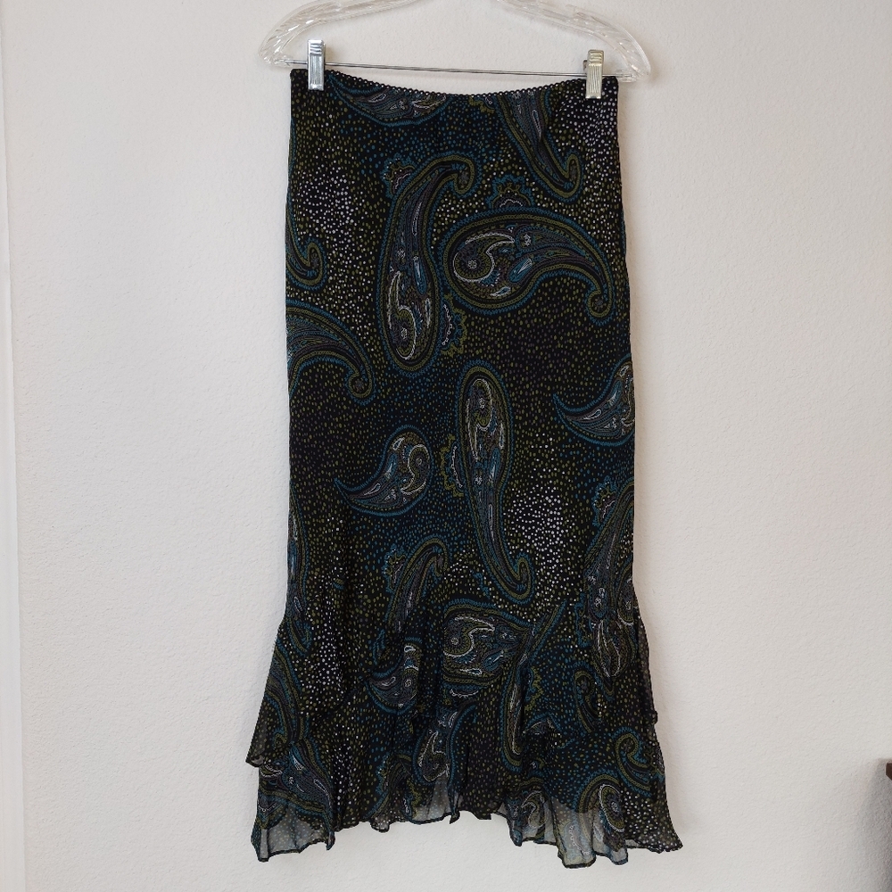 Style & Co Vintage Y2K Paisley Print Asymmetrical Tiered Maxi Skirt Size 10P